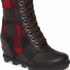 Sorel Lexie Black and Red Plaid Lace-Up Boots